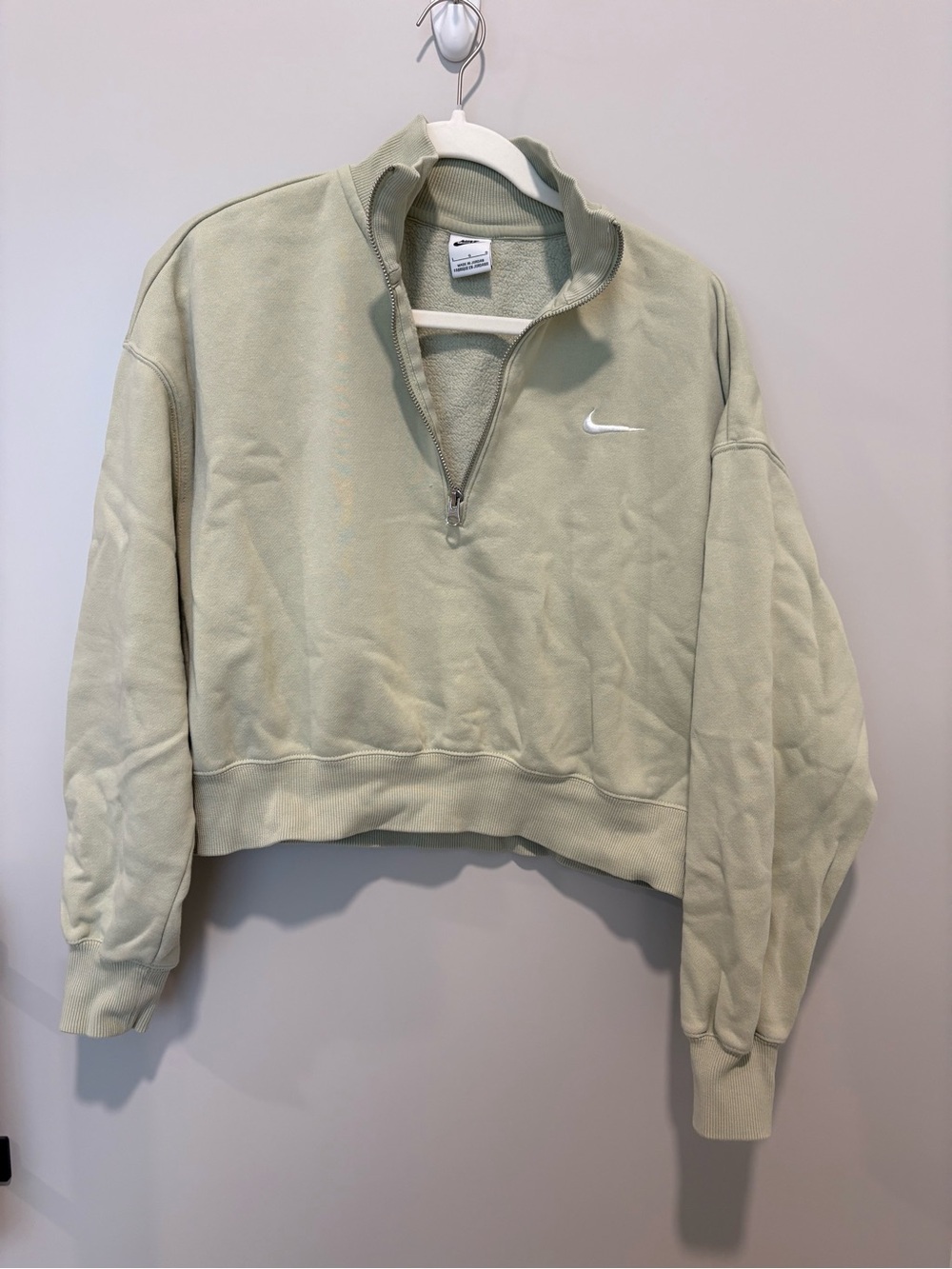 Nike Women's Sage Green Cropped Quarter-Zip Sweatshirt